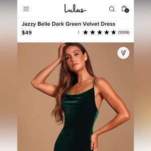 Dark Green Velvet Lulu’s Dress Size Small Never Worn.